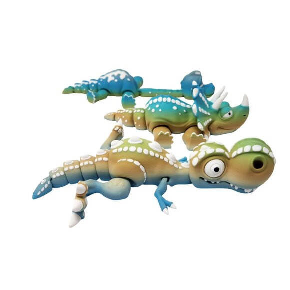 Set Of 3 Cartoon Dinosaur Figures T-Rex Triceratops Brachiosaurus 3d Printed (n) - Picture 4 of 16